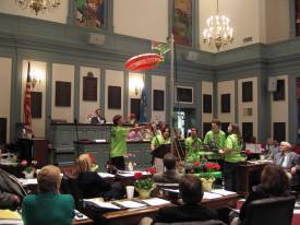 MOEzilla performing in Legislative Hall.